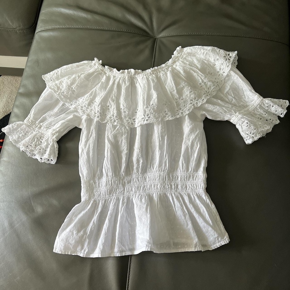 Universal Thread White Eyelet Peasant Blouse Xs R… - image 1